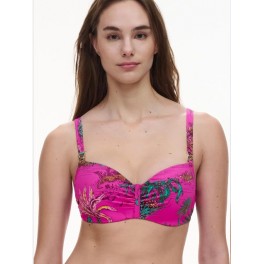 Maillot De Bain Soutien Gorge Multiposition Bandeau Mousse Slip Brésilien Ajustable Jungle Rose By Chantelle Swim