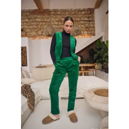 Pantalon Velours Droit 7/8 Elastiqué Revers Bas Green By Etymologie
